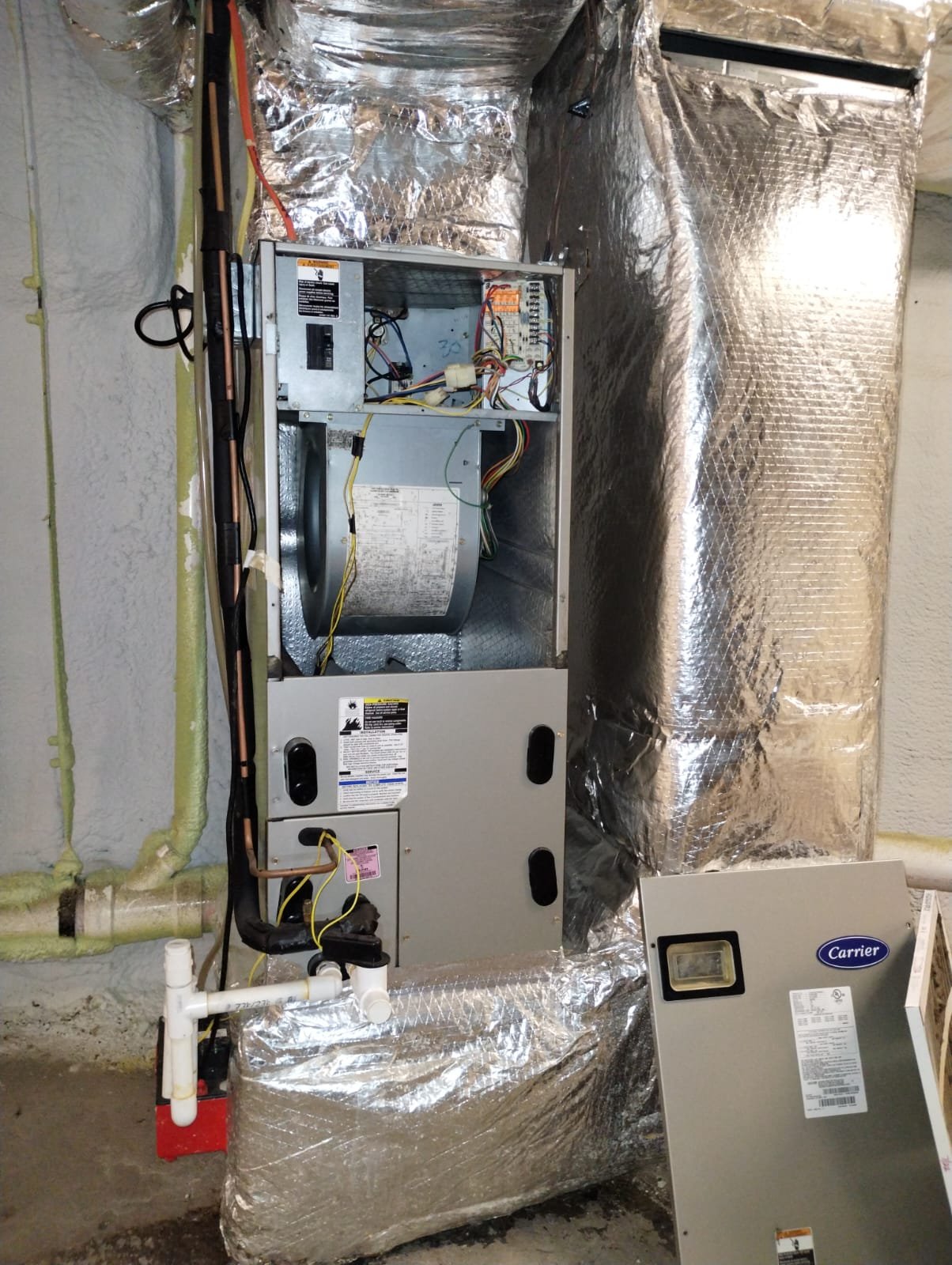 Carrier air handler with panels off during service