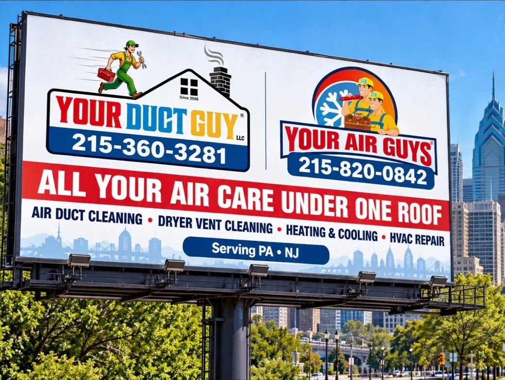 Your Duct Guy and Your Air Guys billboard — All Your Air Care Under One Roof, serving Pennsylvania and New Jersey