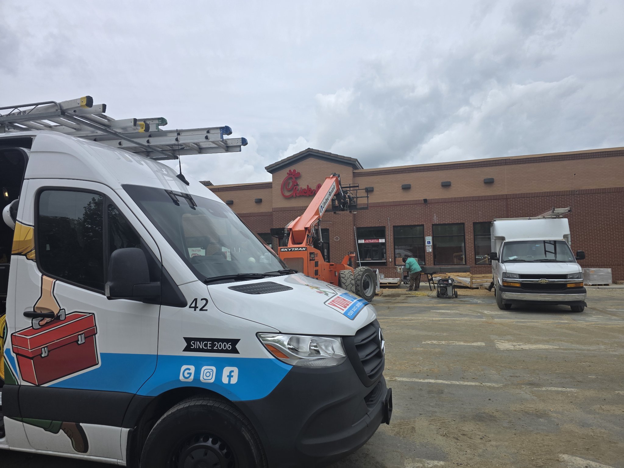 Your Duct Guy van on site at a Chick-fil-A restaurant