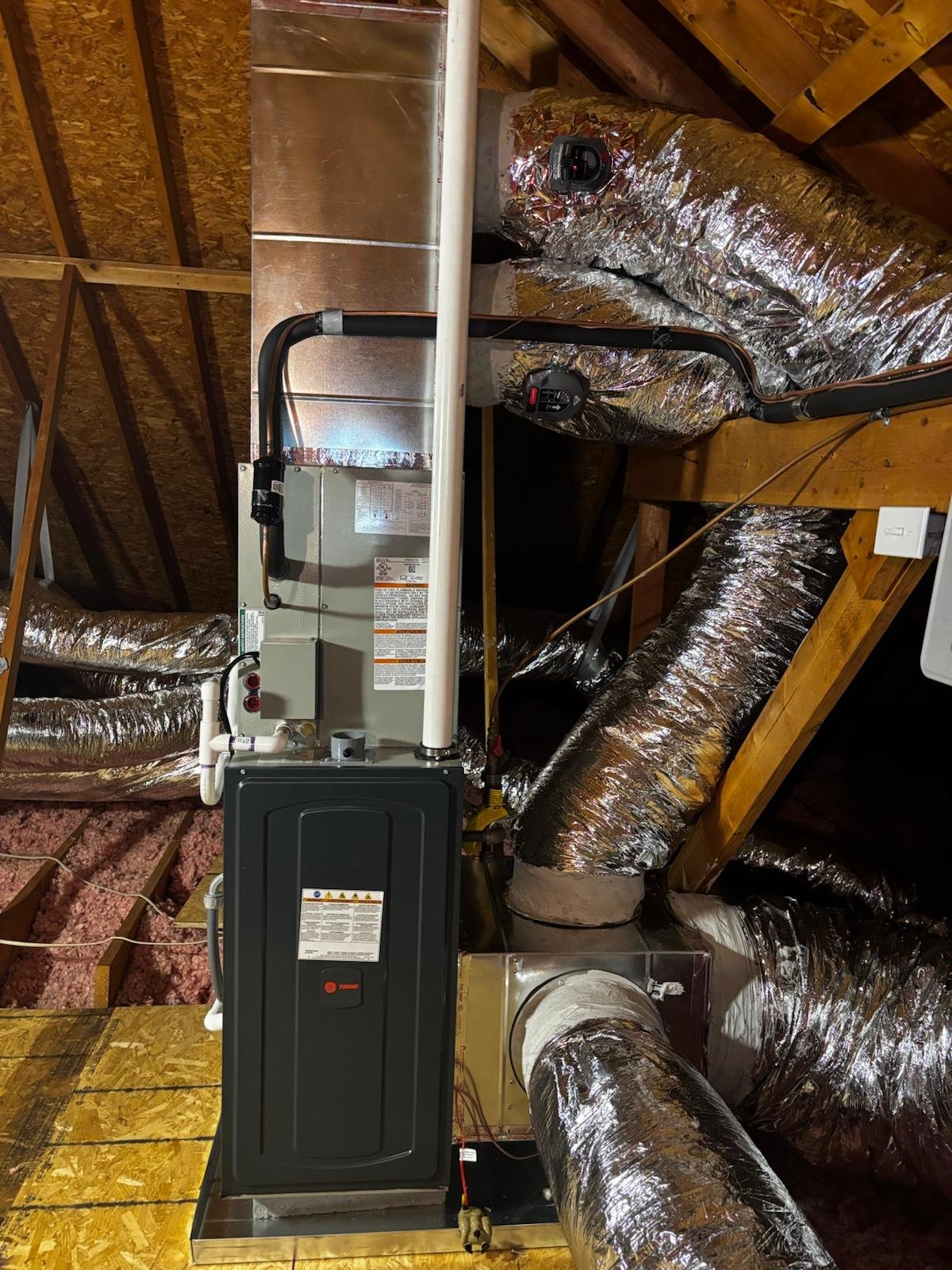 New Trane furnace installed in an attic