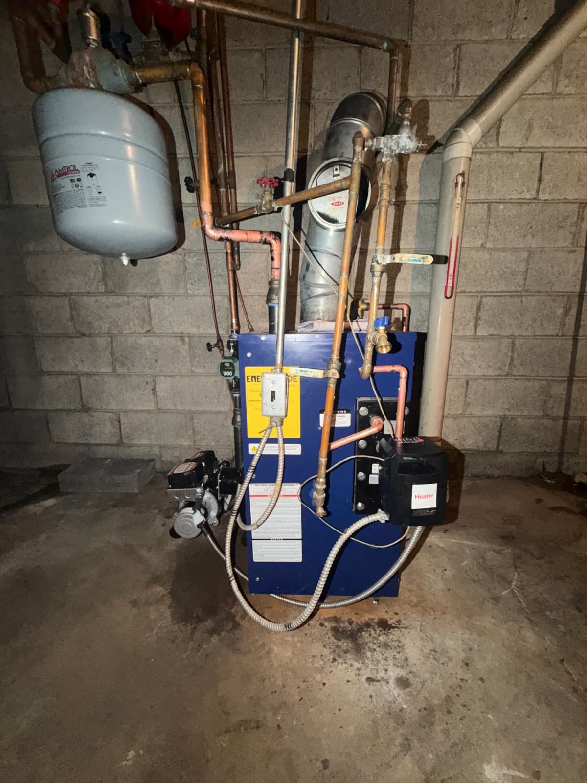 Brand-new blue boiler installed